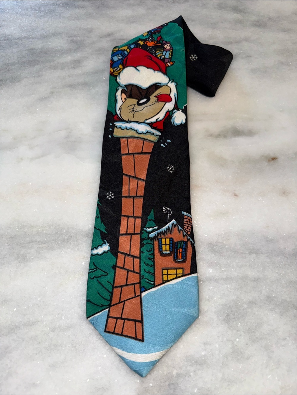 Vintage Looney Tunes Mania Men's Necktie Tie-Christmas Taz Santa Claus-NWT